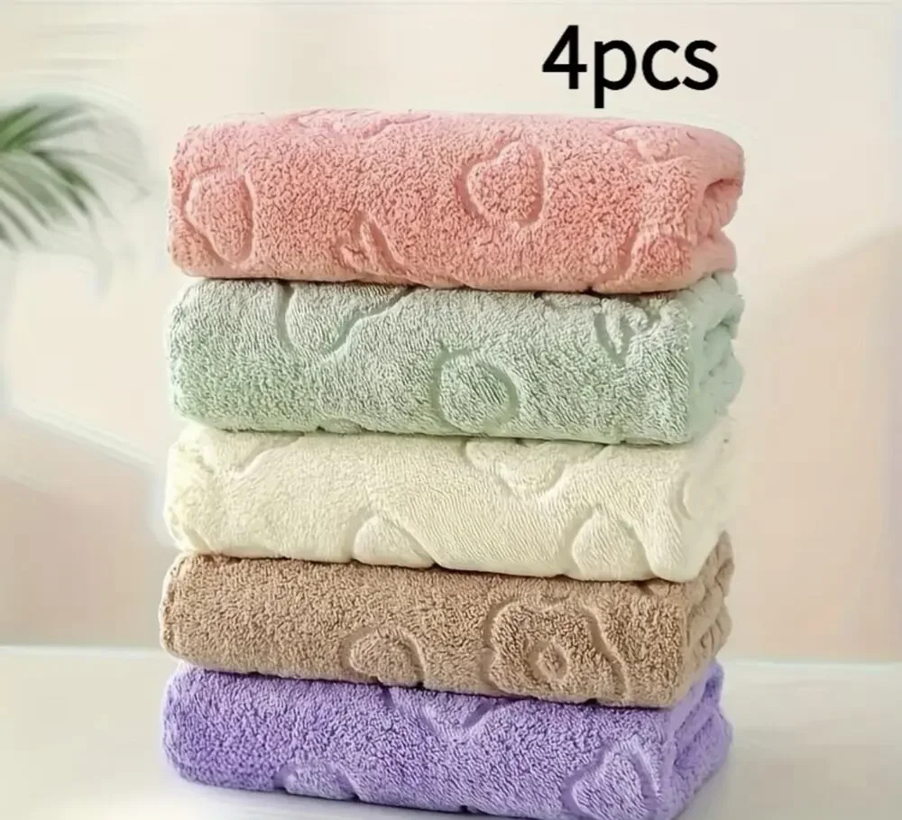 Four Piece Set Of Cartoon Embossed Towels, Soft And Quick Drying 27×11 In. New￼