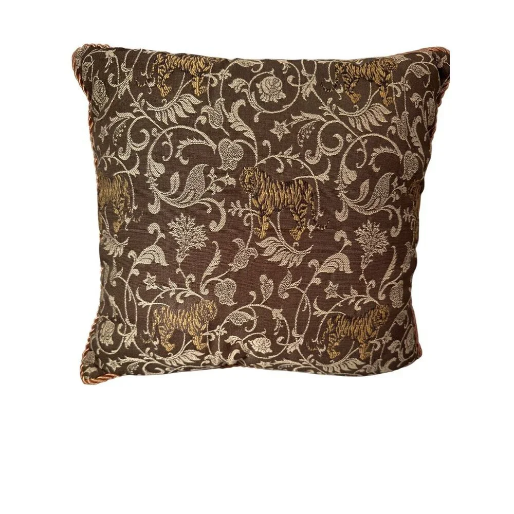 Dakota Bay Bengal Tiger Brocade Decorative Pillow Motif Rope Cushion Home