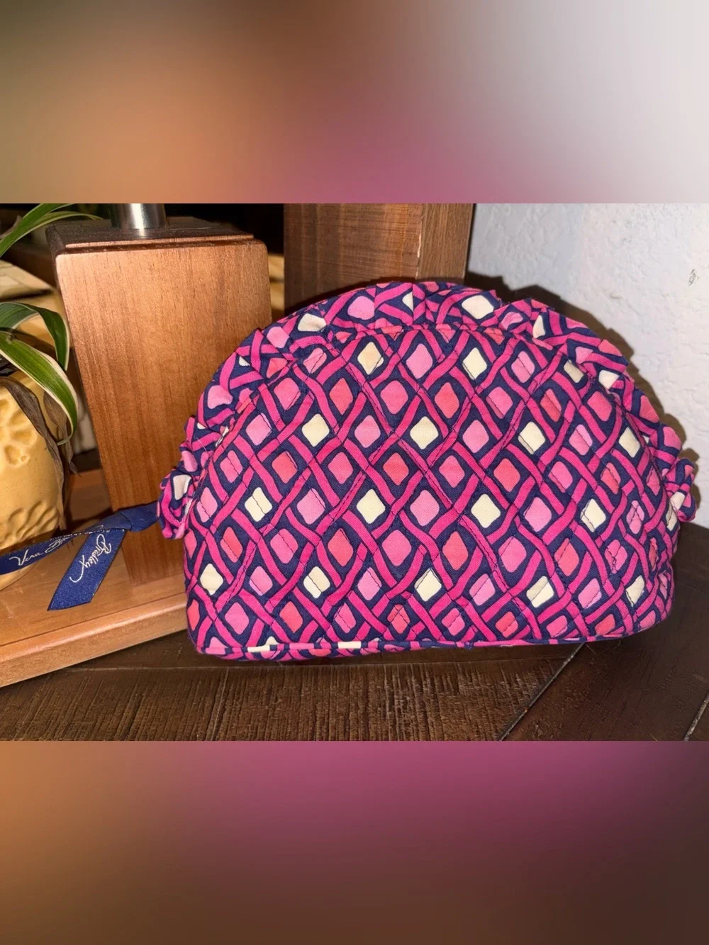 Vera Bradley Pink Purple Geometric Quilted Cosmetic Bag
