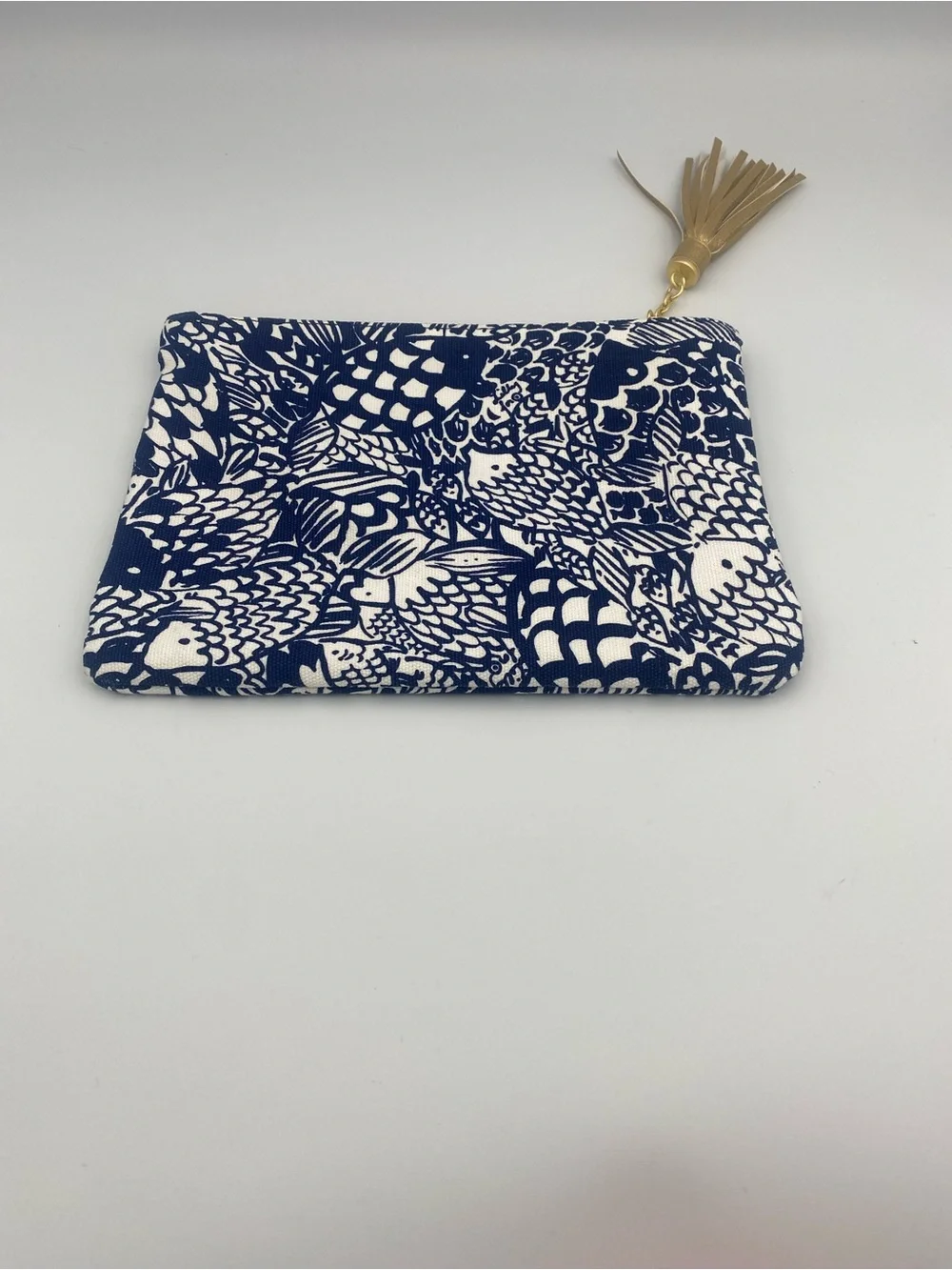 Lilly Pulitzer Target Navy and White Fish Print Cosmetic Pouch with Gold Tassel