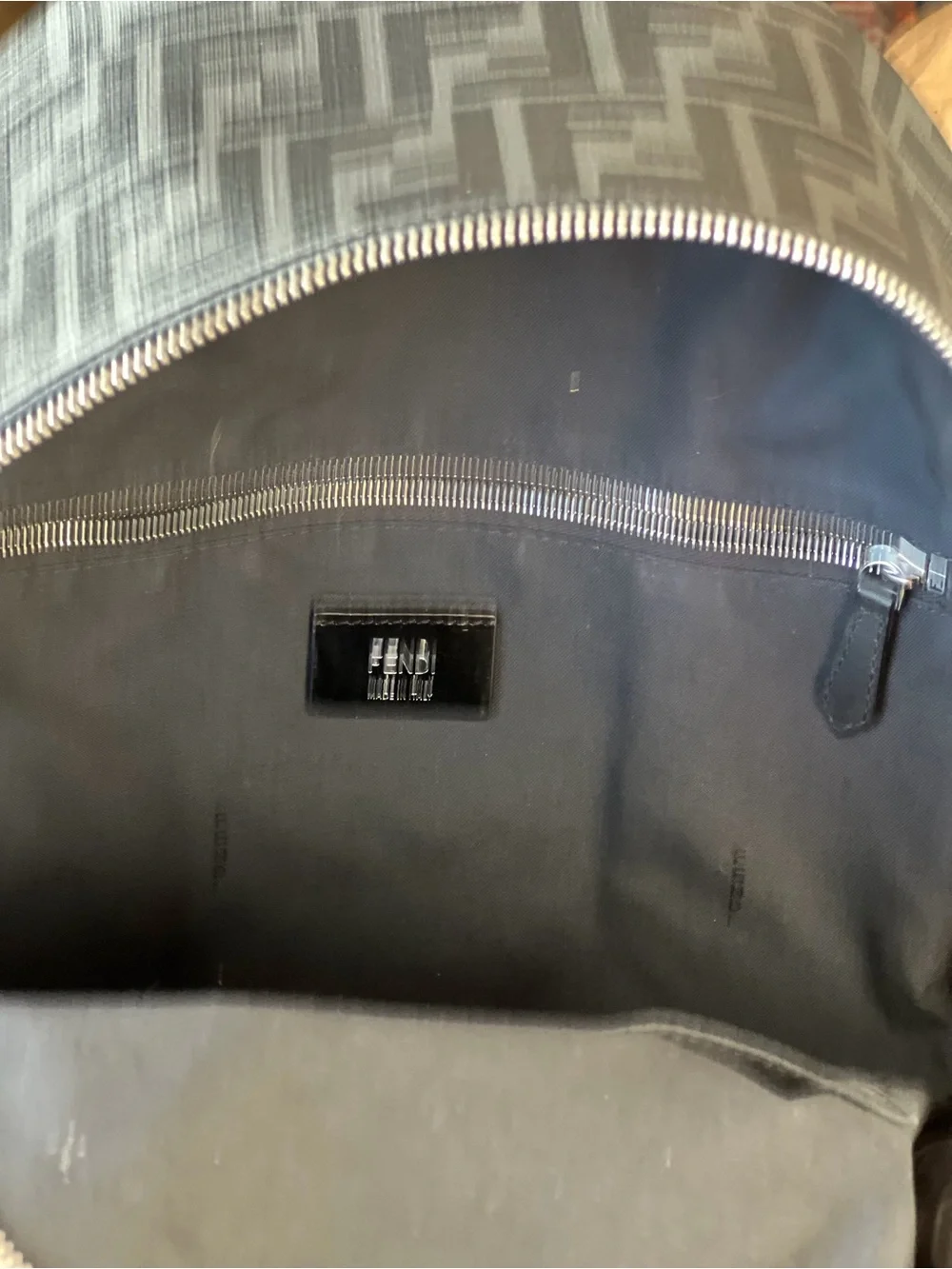 Fendi Men's Black & Gray Patterned Backpack with Yellow Accent