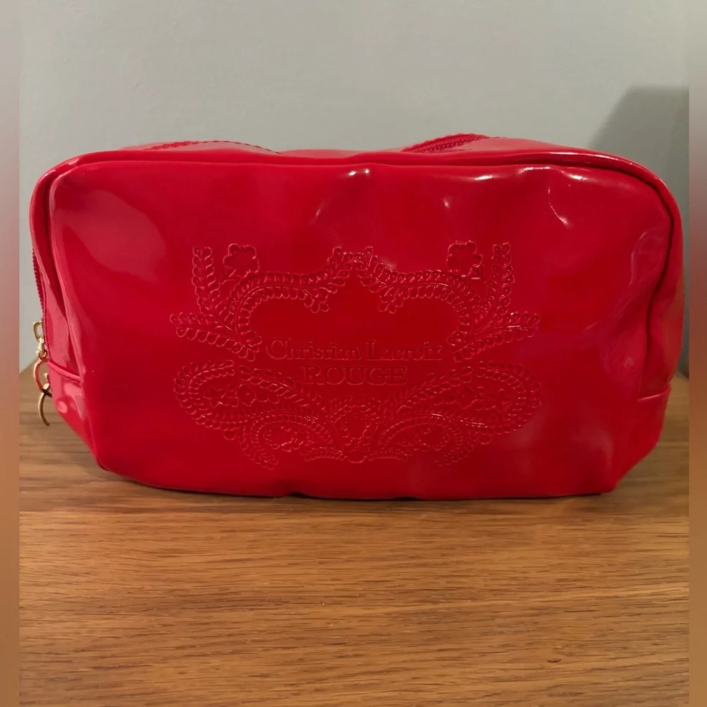 Christian LaCroix Rouge Glossy Red Pouch Makeup Bag Avon Approx 9”x 5”x3”
