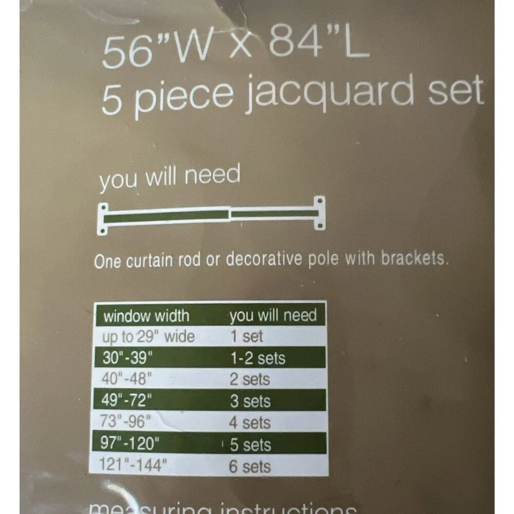 Vintage Verona Jacquard 5 Piece Curtains Green Mist Window Decor 56 x 84 New