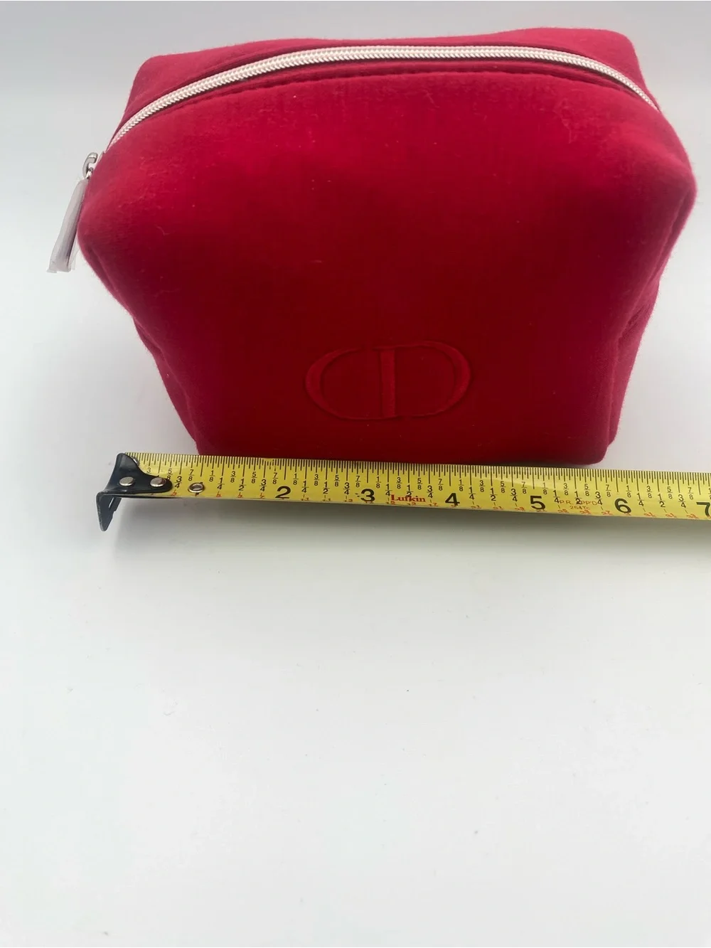 Christian Dior Red Velvet Zip Pouch with Silver Hardware