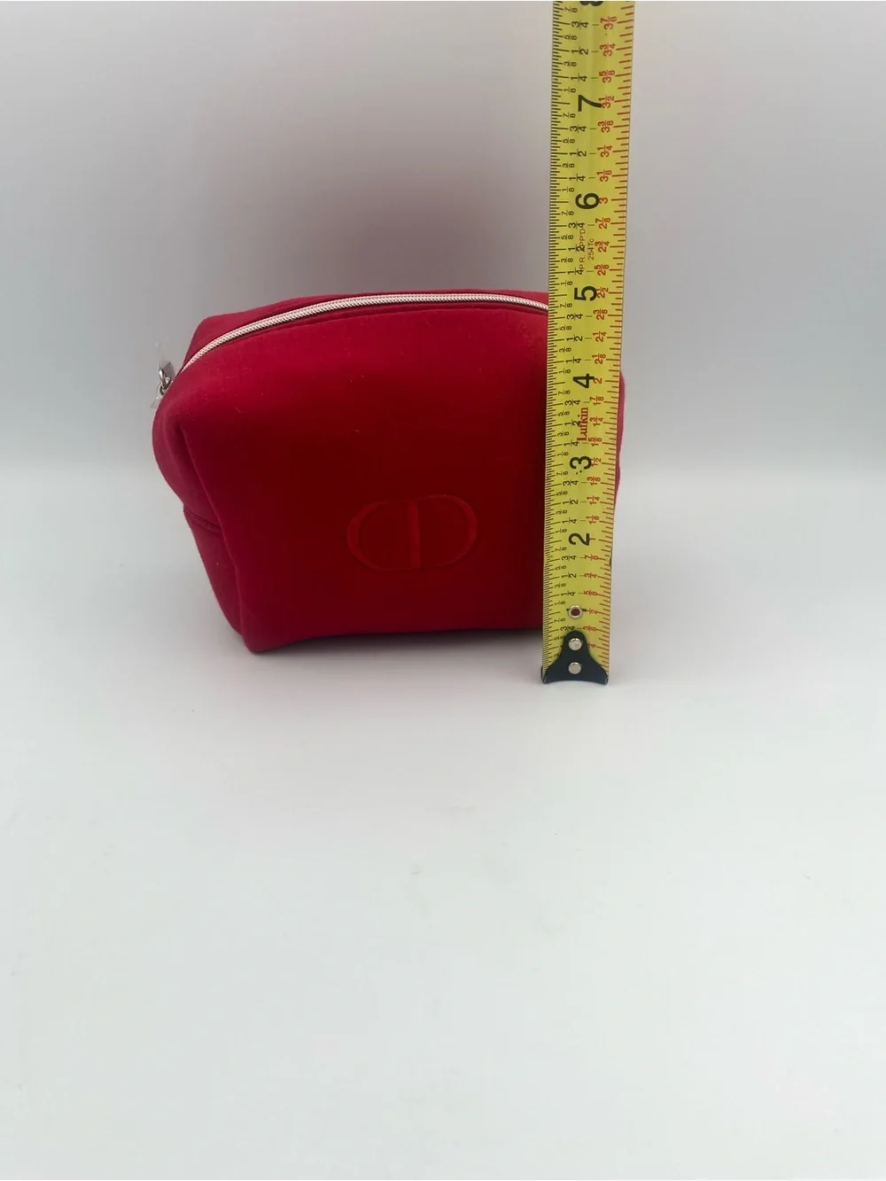 Christian Dior Red Velvet Zip Pouch with Silver Hardware