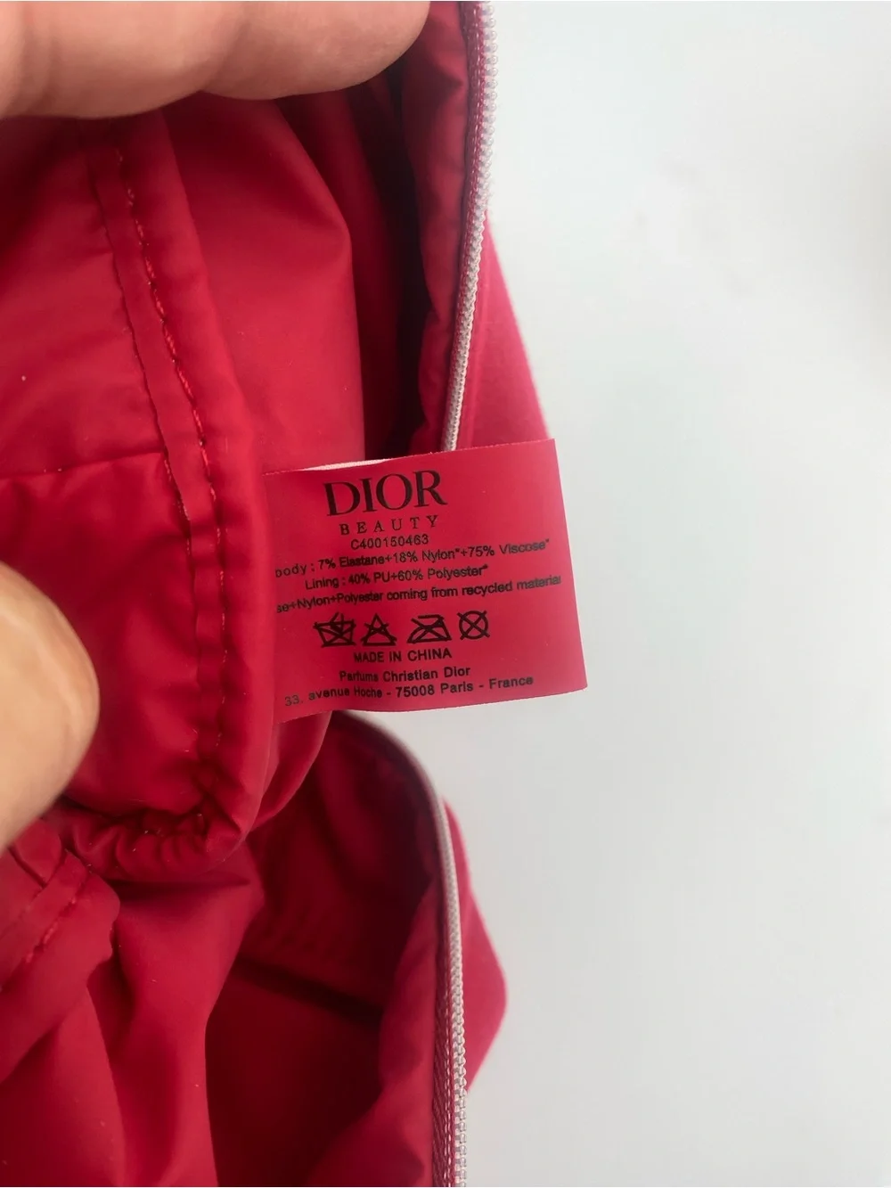 Christian Dior Red Velvet Zip Pouch with Silver Hardware