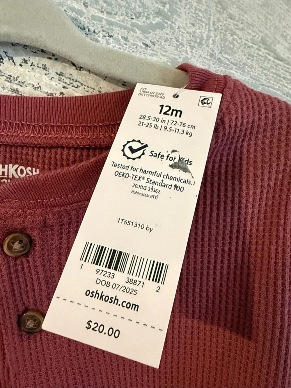 OshKosh B'gosh Maroon Waffle-Knit Long Sleeve Henley