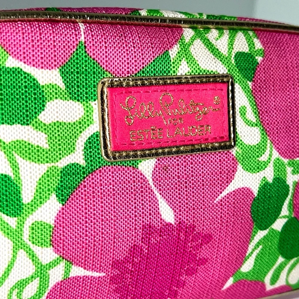 Lilly Pulitzer For Estee Lauder Pink and Green Floral Cosmetic Bag