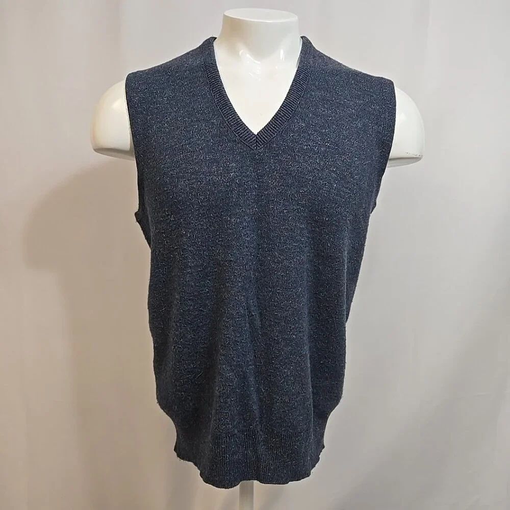 Vintage Robert Bruce Sweater Vest Large Blue V-Neck Pullover Union Made in USA