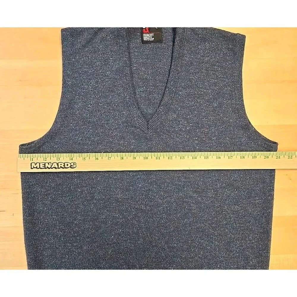 Vintage Robert Bruce Sweater Vest Large Blue V-Neck Pullover Union Made in USA