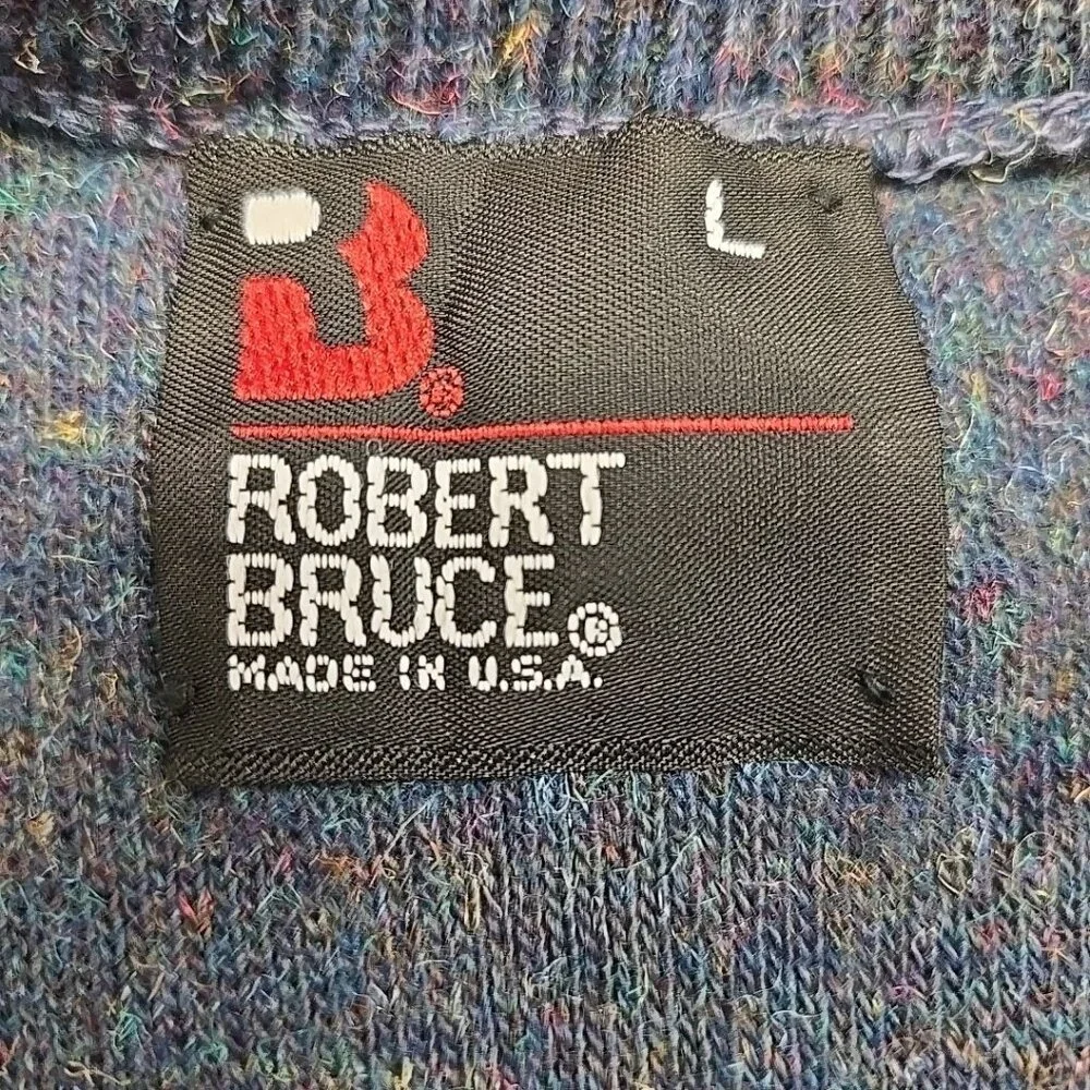 Vintage Robert Bruce Sweater Vest Large Blue V-Neck Pullover Union Made in USA