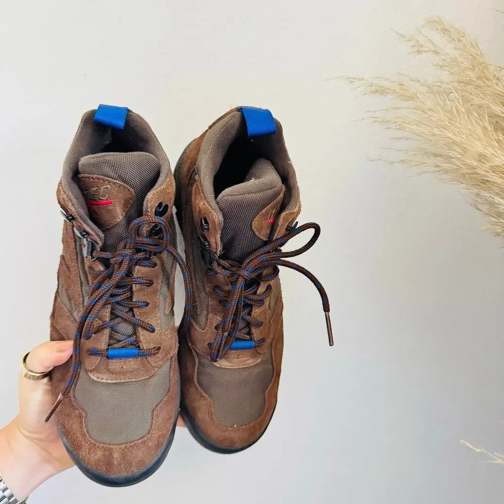 VINTAGE HI TECH 90s Brown Suede Leather Rubber Lace Up Hiking Boots Shoes 9