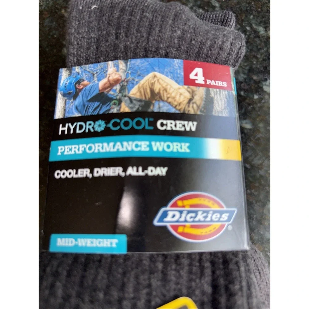 Dickies Hydro Cool Performance Work 4 Pair Crew Socks - Men's 6-12 Dry All Day