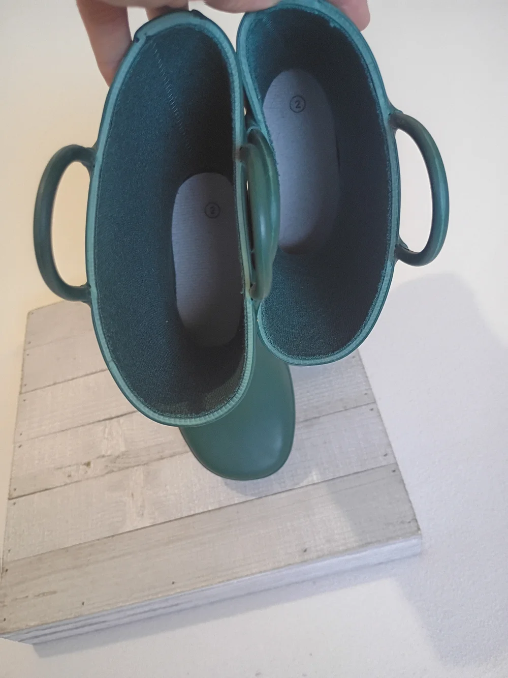 Kids My Soft Size 2 Waterproof Green Rain Boots with Easy Pull Handles