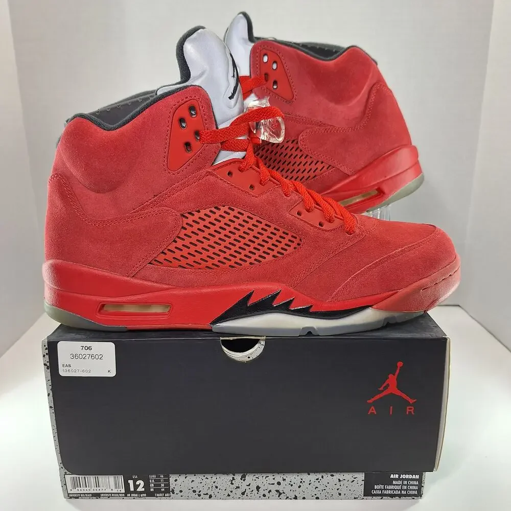 Air Jordan 5 Retro Mens 12 Red Suede 136027-602 Basketball Shoes Sneakers