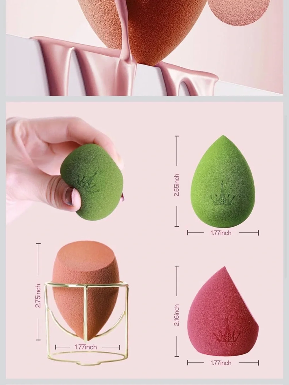 Amortals Makeup Sponge 3-in-1 Set - Coral & Green