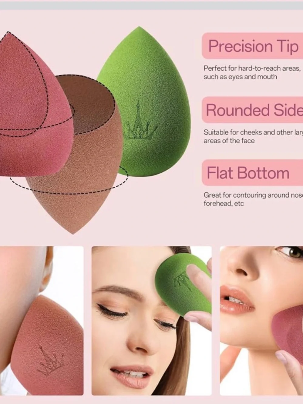 Amortals Makeup Sponge 3-in-1 Set - Coral & Green