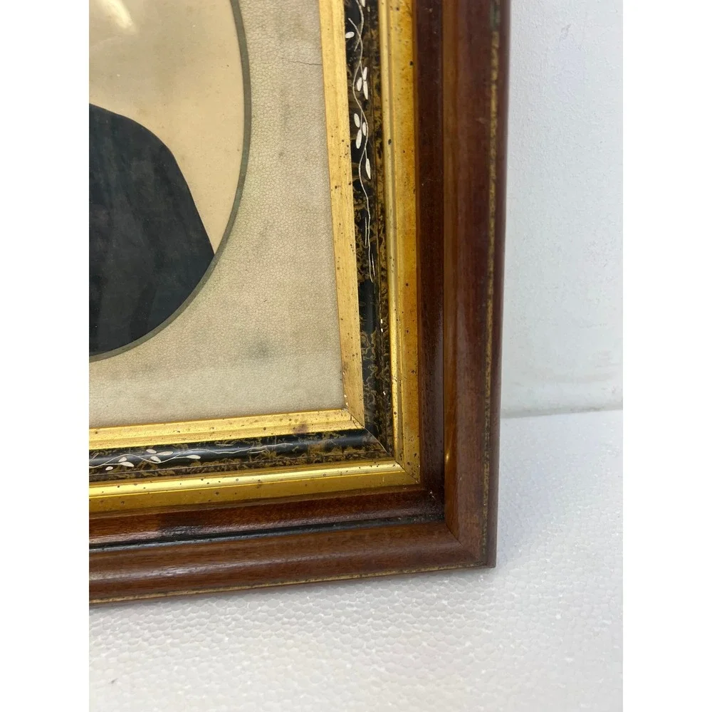 Victorian Carved Wood Deep Picture Frame Gilt Inlay w Victorian Photo FITS 10x12