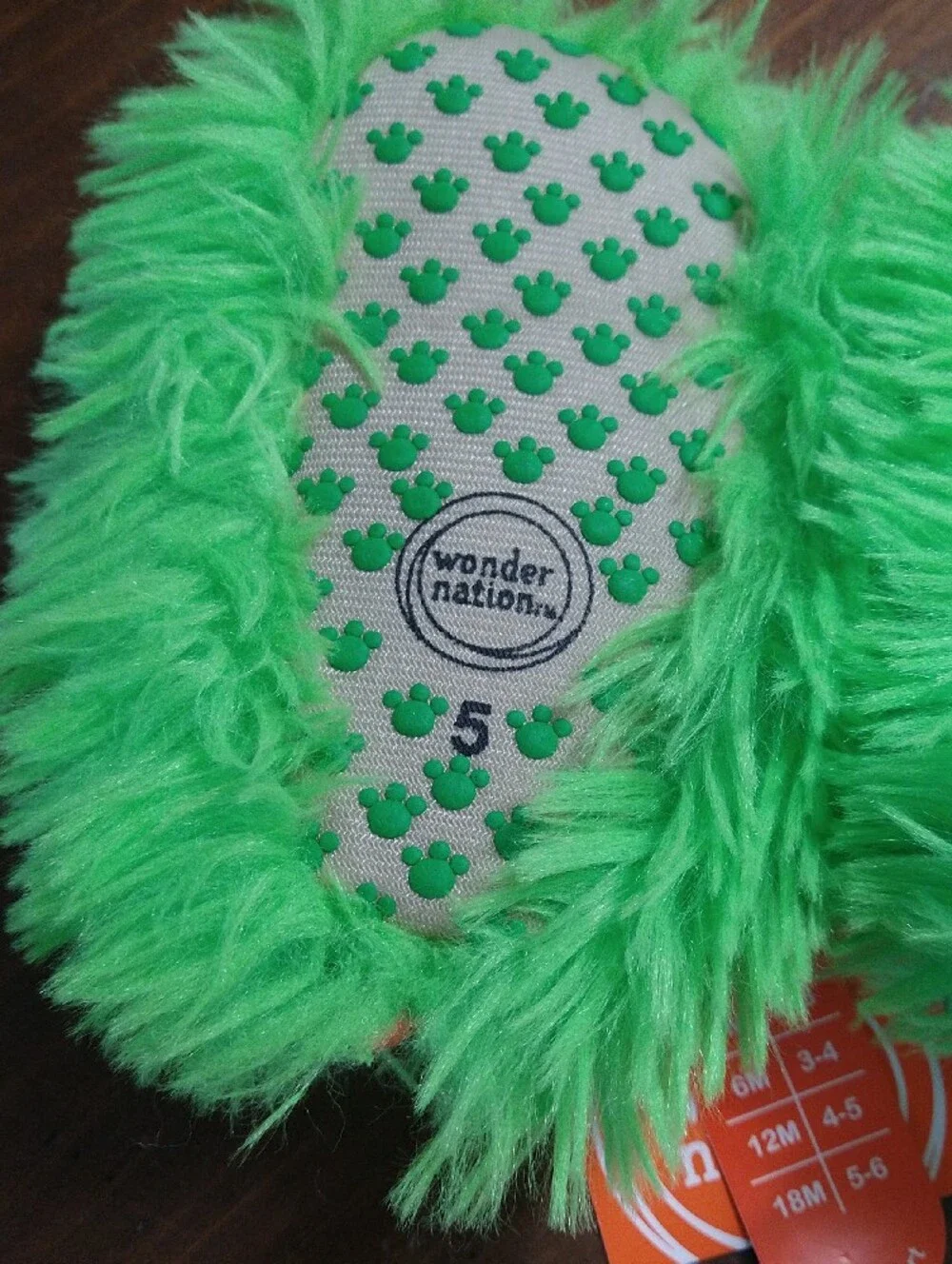 Wonder Nation Green Fuzzy Monster Slippers with Orange Accents