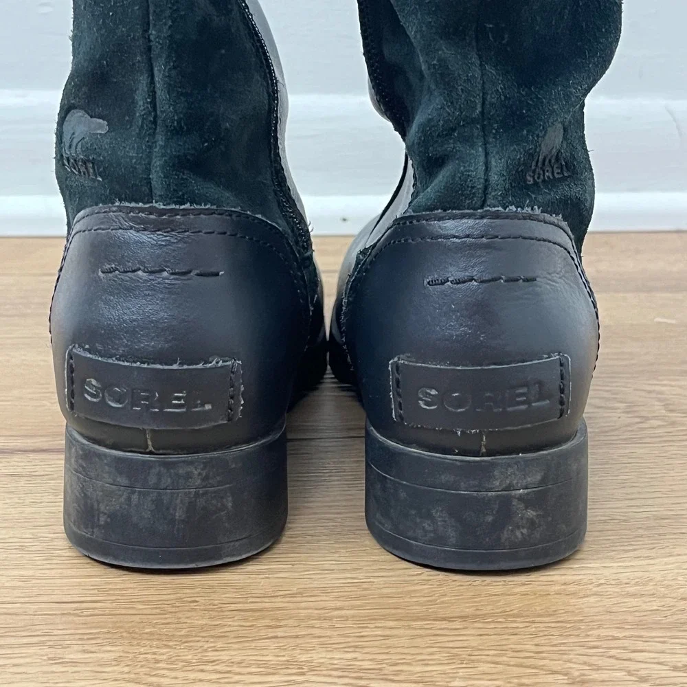 Sorel Gorpcore Emelie Tall Waterproof Boot Kids 3 Black Leather Suede NY1943-010