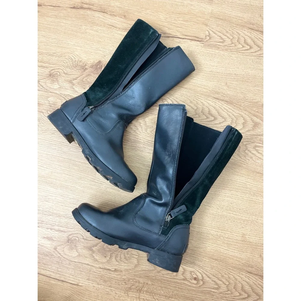 Sorel Gorpcore Emelie Tall Waterproof Boot Kids 3 Black Leather Suede NY1943-010