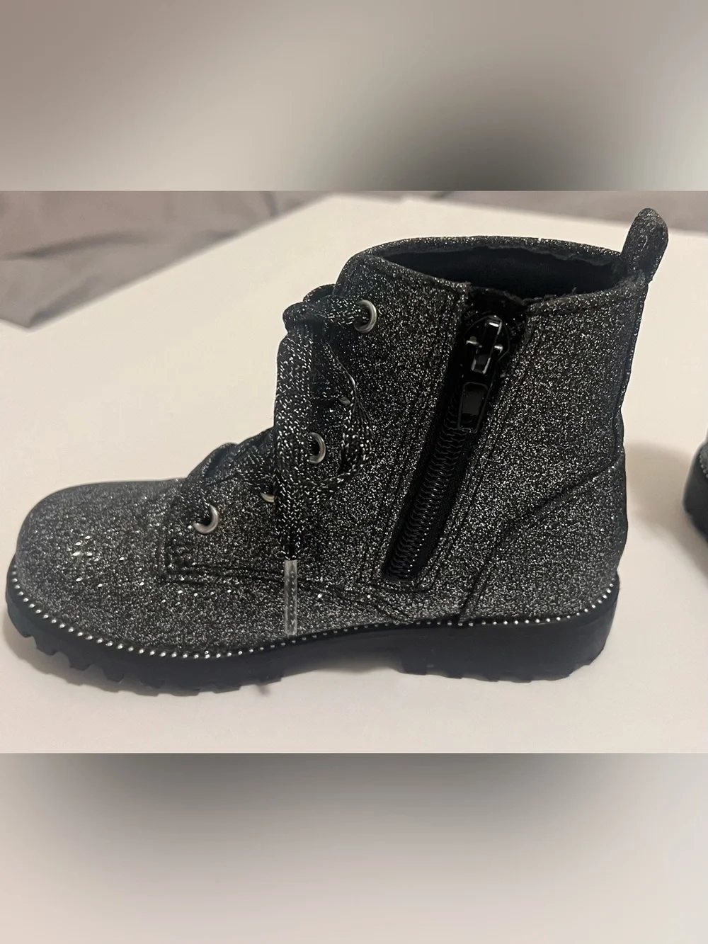 Rachel Zoe Black Glitter Kids Combat Boots