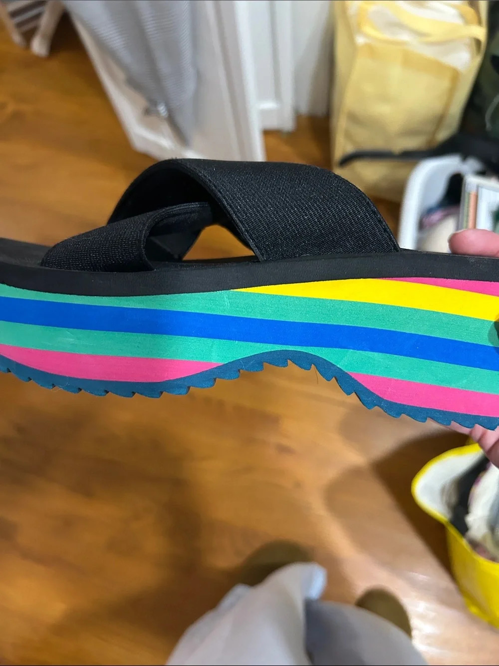 Urban Outfitters Black Platform Slide Sandals with Rainbow Sole