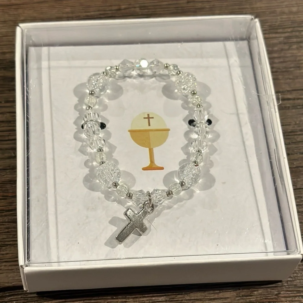 First Communion Gifts for Girls, Cross Bracelet First Communion Gifts clear bead