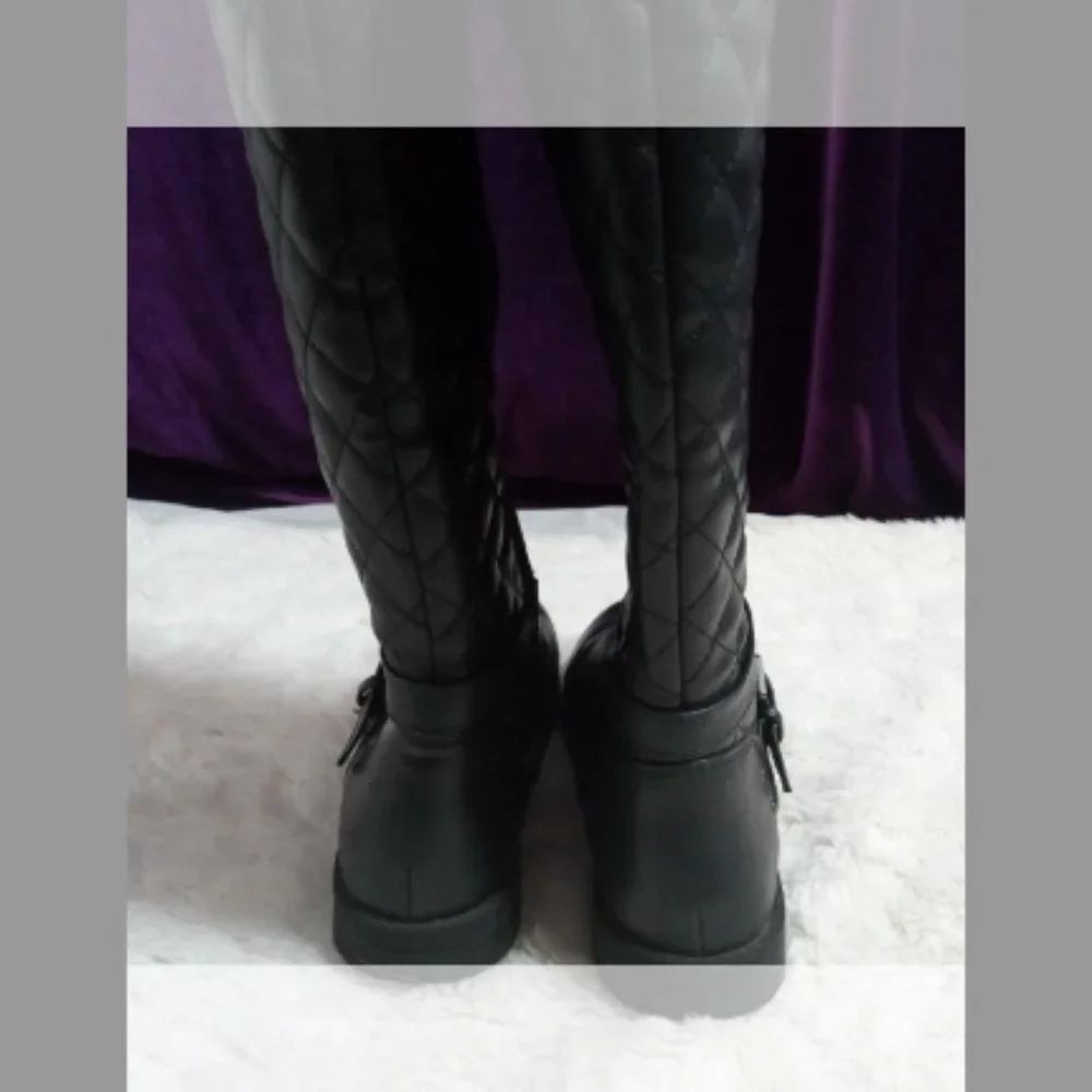 Kohl's Girls Black Quilted Knee High Riding Boots Size 2