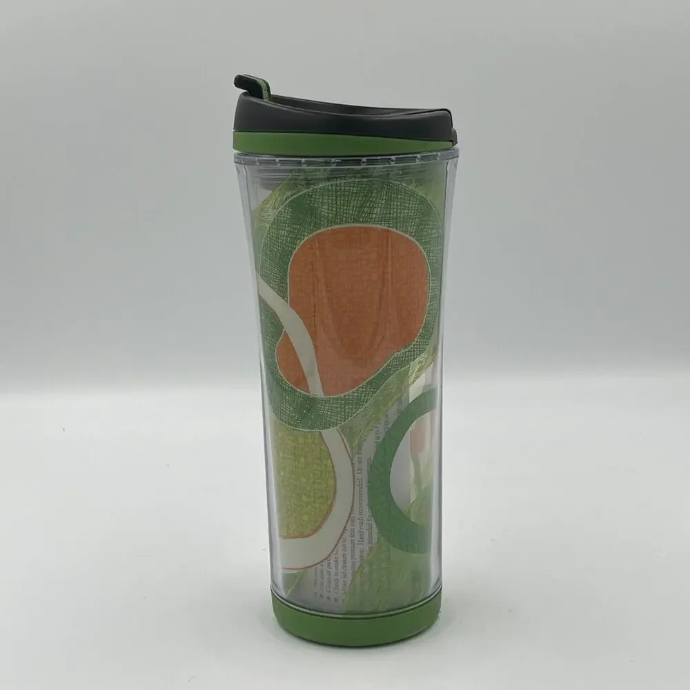 2007 Starbucks Green Brown Rwanda Fabric 16 oz Travel Tumbler NEW