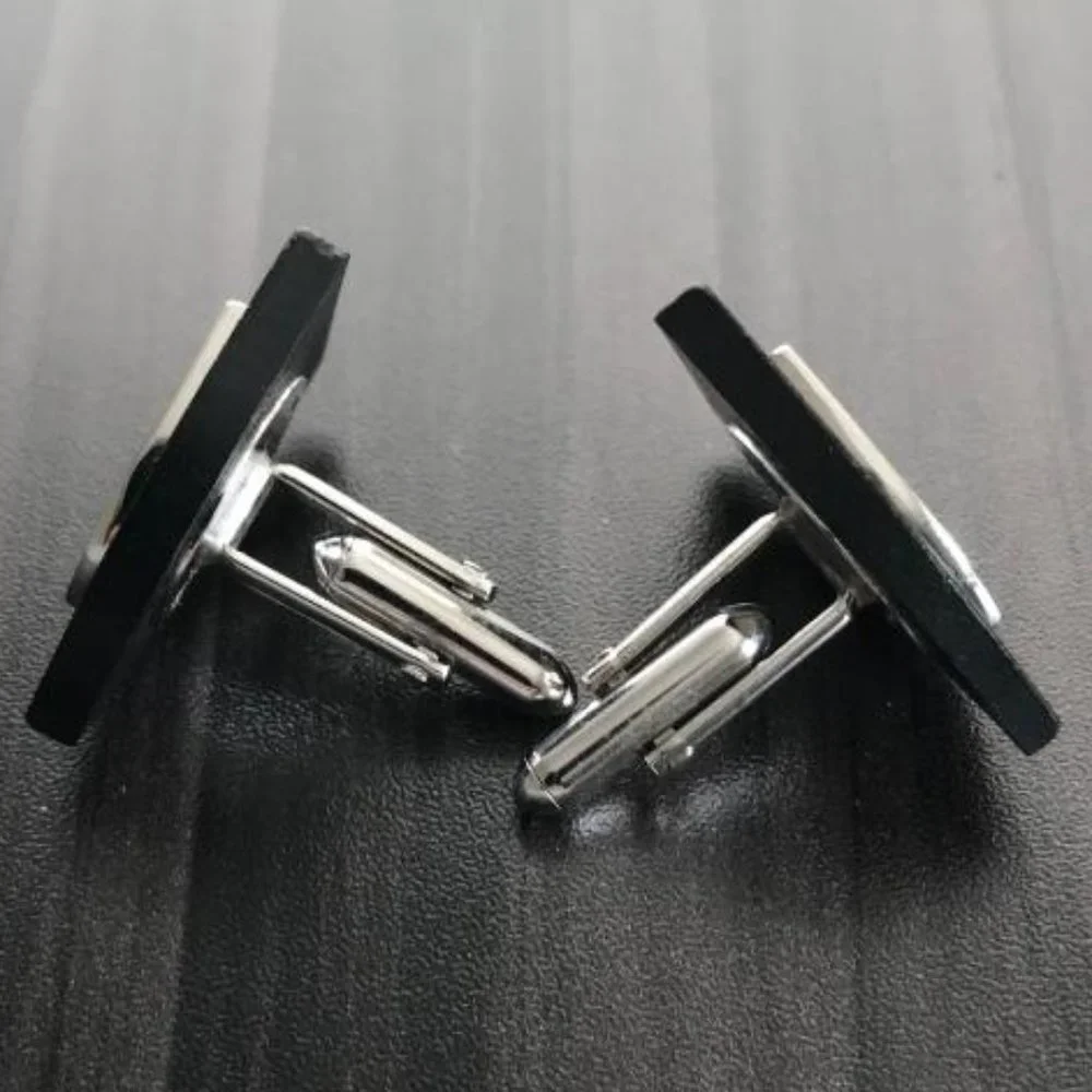 Swank Wood Base Shield & Crest Cuff Links