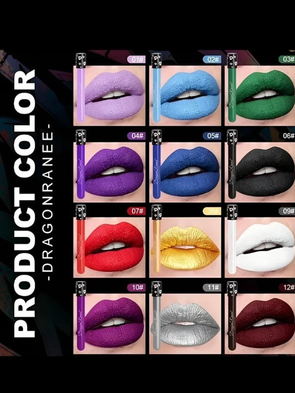🆕️BOLD GOTHIC DARK MATTE LIPGLOSS BOXED SET OF 12 GOTH/PUNK/EMO