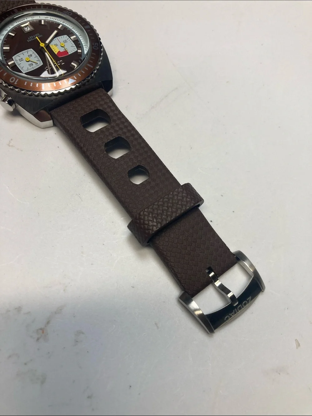 Zodiac Brown and Yellow Chronograph Dive Watch, Sea Dragon, new battery