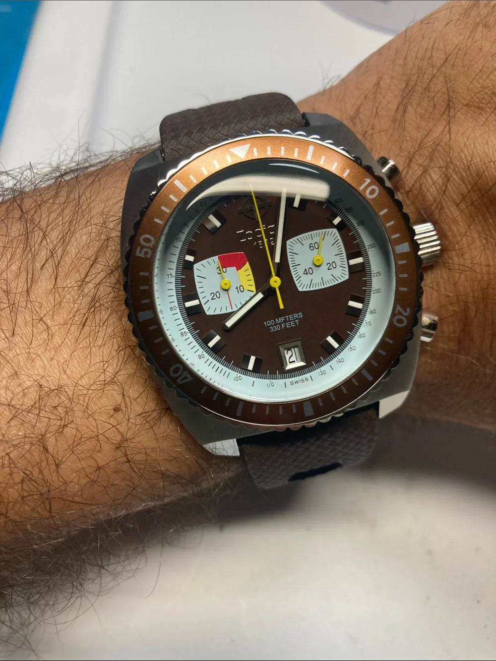 Zodiac Brown and Yellow Chronograph Dive Watch, Sea Dragon, new battery