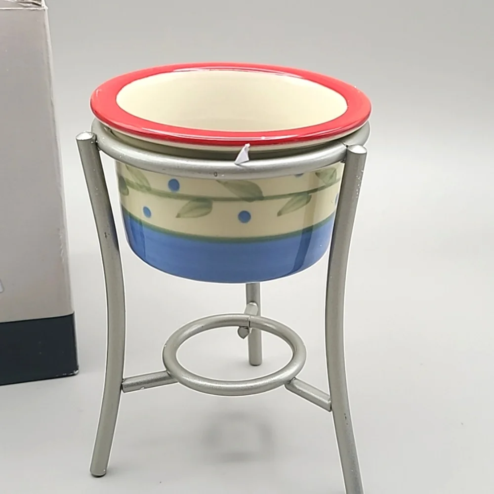 Pfaltzgraff Butter Warmer with Cup & Metal Stand Napoli Stoneware, NIB