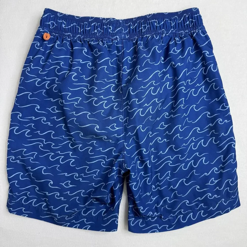 Crewcuts Swim Shorts Boys 12 Blue Wave Print Mesh Lined Elastic Drawstring Surf