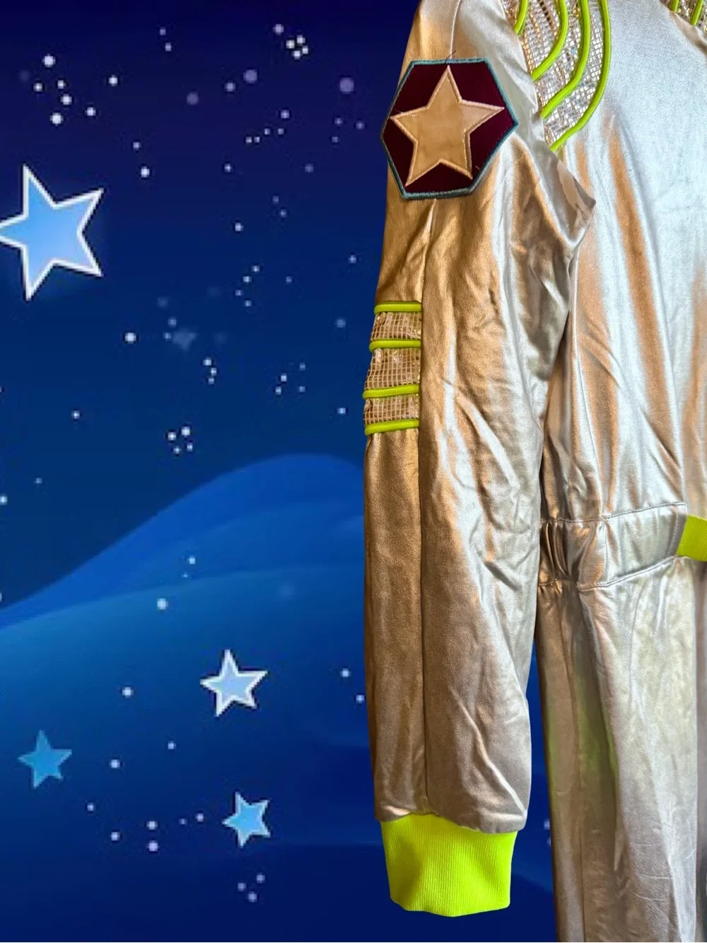 Retired Spirit Silver and Neon Green Kids Galaxy Jumpsuit Costume Child Size Lg