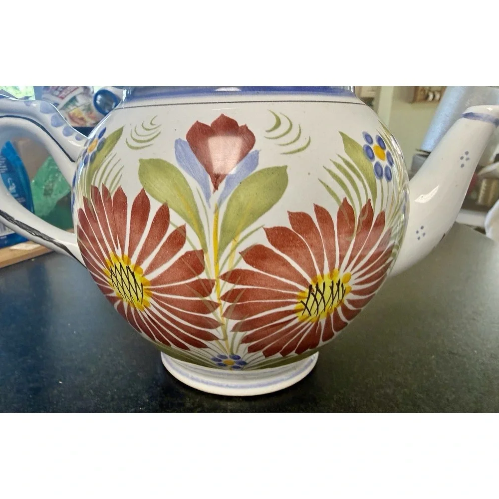 Henriot Quimper France Hand Painted Rooster Floral Large Teapot C2000 Vtg Unused