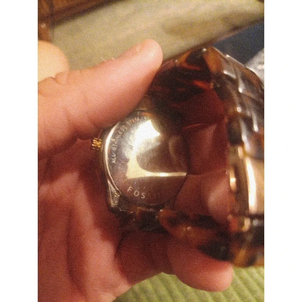Lot of 2 Women's Fossil Watches Gold Chronograph ES2197 & Tortoise Shell ES2795