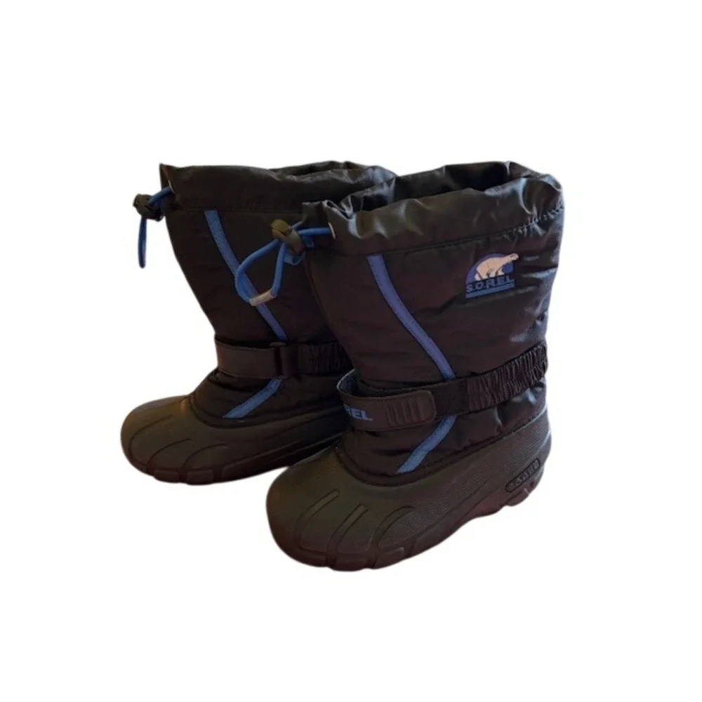Sorel Flurry Kids Snow Boots Black Blue Waterproof Size 13 Winter Outdoors