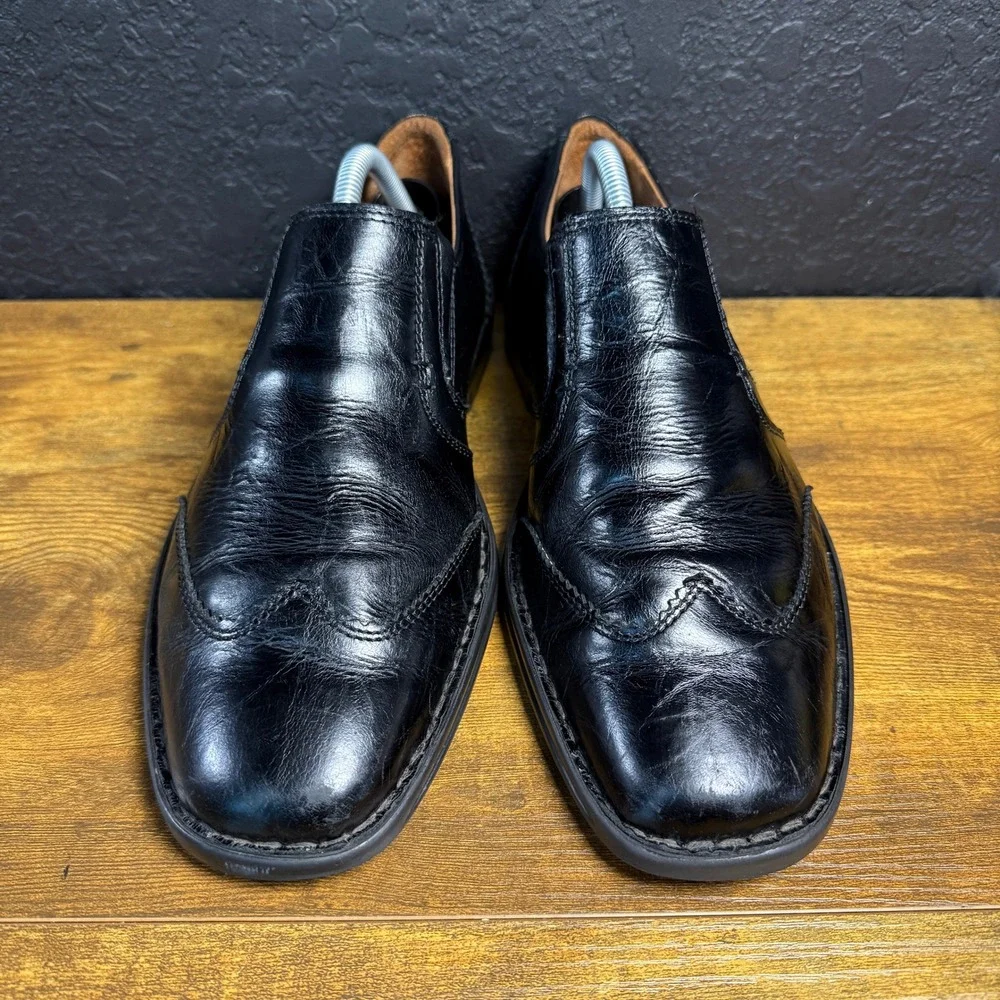 Josef Seibel Wingtip Black Leather Slip On Loafers Mens EU 42‎