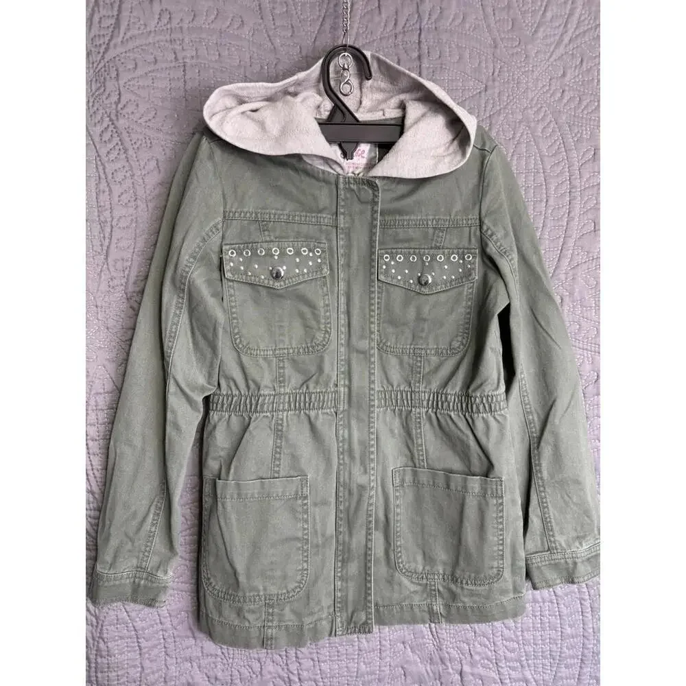 Justice Jacket Girls Size 10 Army Green Utility‎ Parka Lightweight Coat