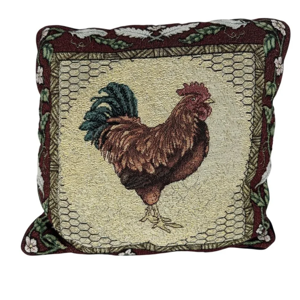 Rooster Tapestry Pillow Multicolor Farmhouse Country Floral Square Home Decor
