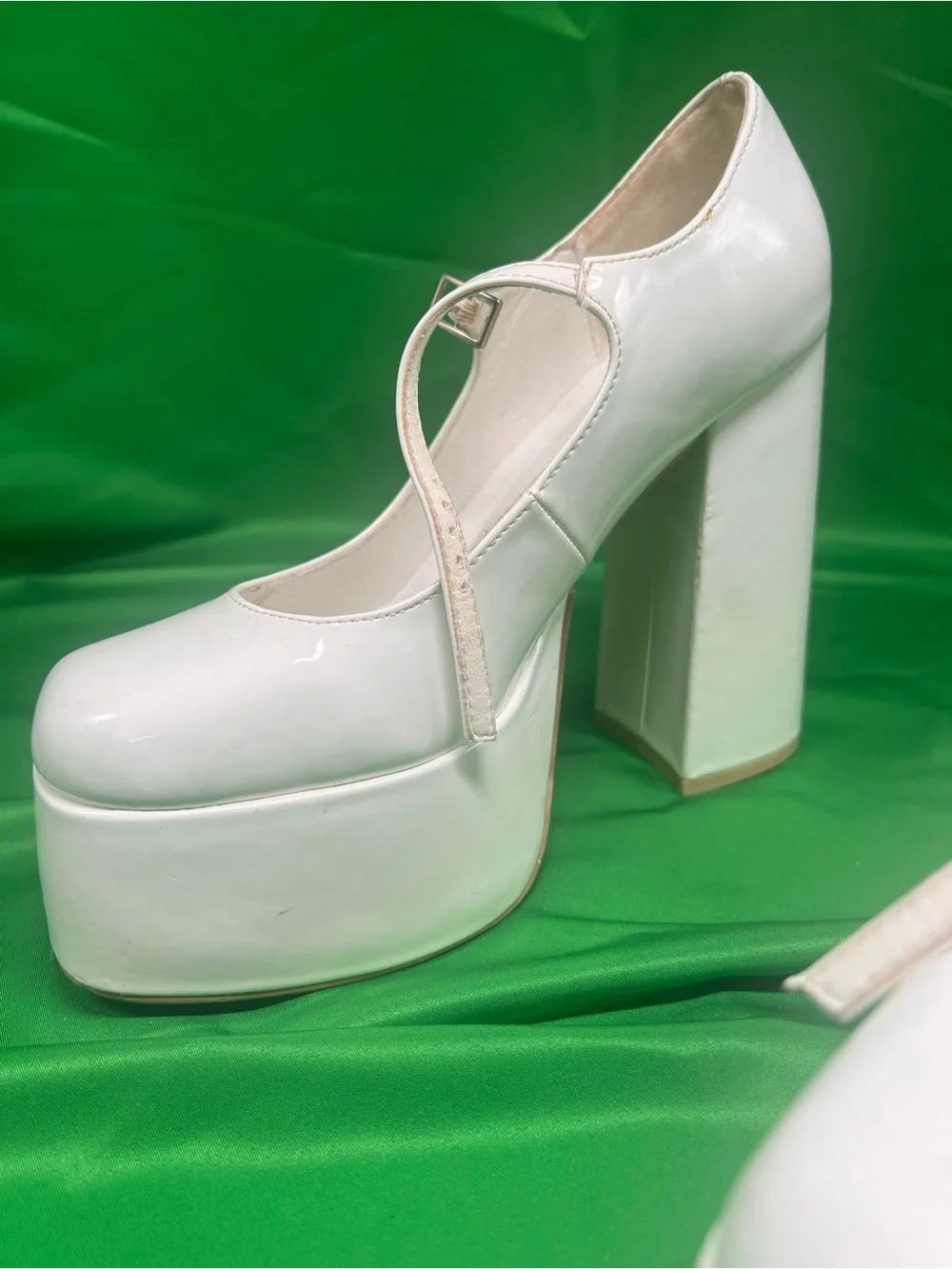 Nasty Gal White Platform Mary Jane Heels with secure ankle straps. Sz 6