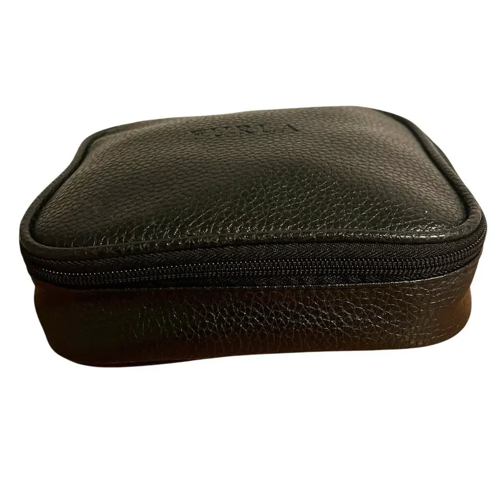 Furla Pebbled Leather Black Zip Bag Turkish Airlines First Class Travel Pouch