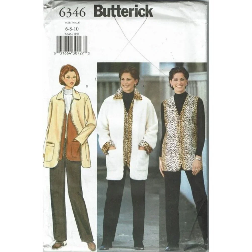 Butterick Sewing Pattern 6346 Jacket‎ Vest Pants Misses Size 6-10