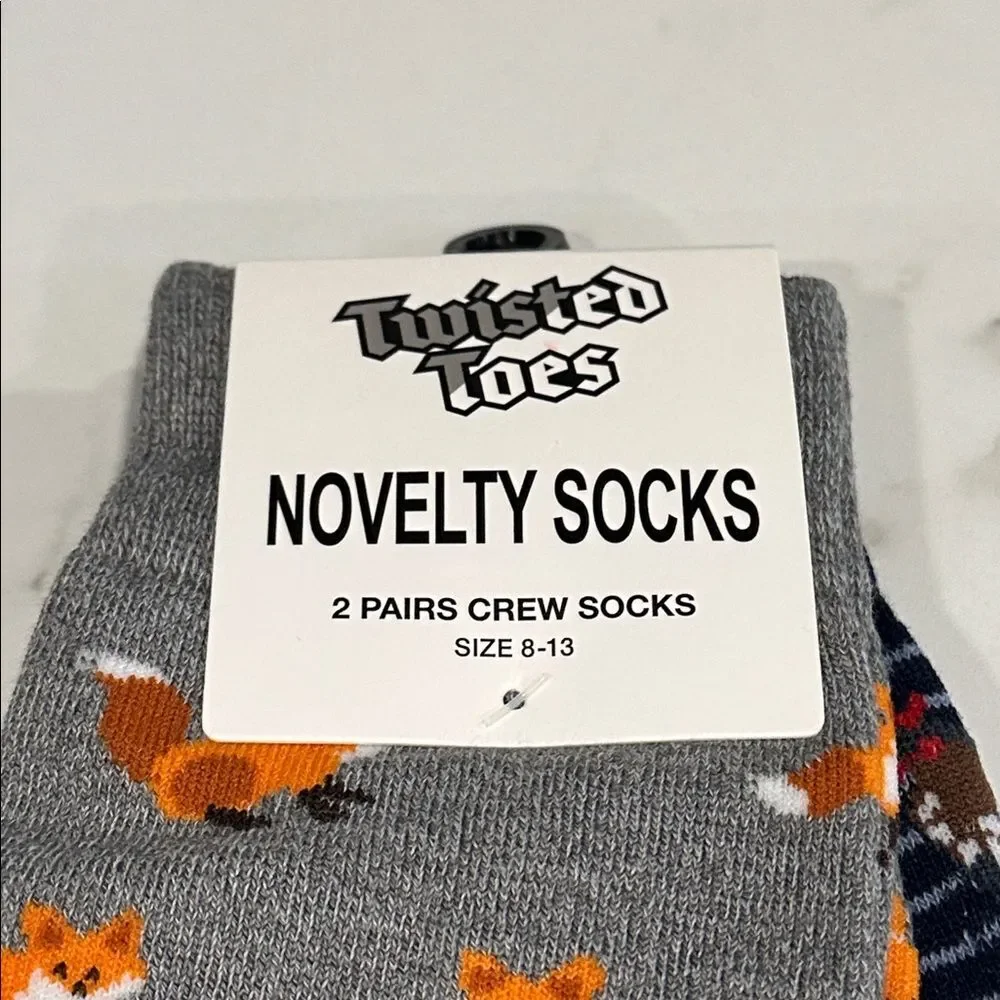 Twisted Toes Crew Socks Mens 8-13 NEW 2 Pair Fox Chickens Rooster Novelty Socks