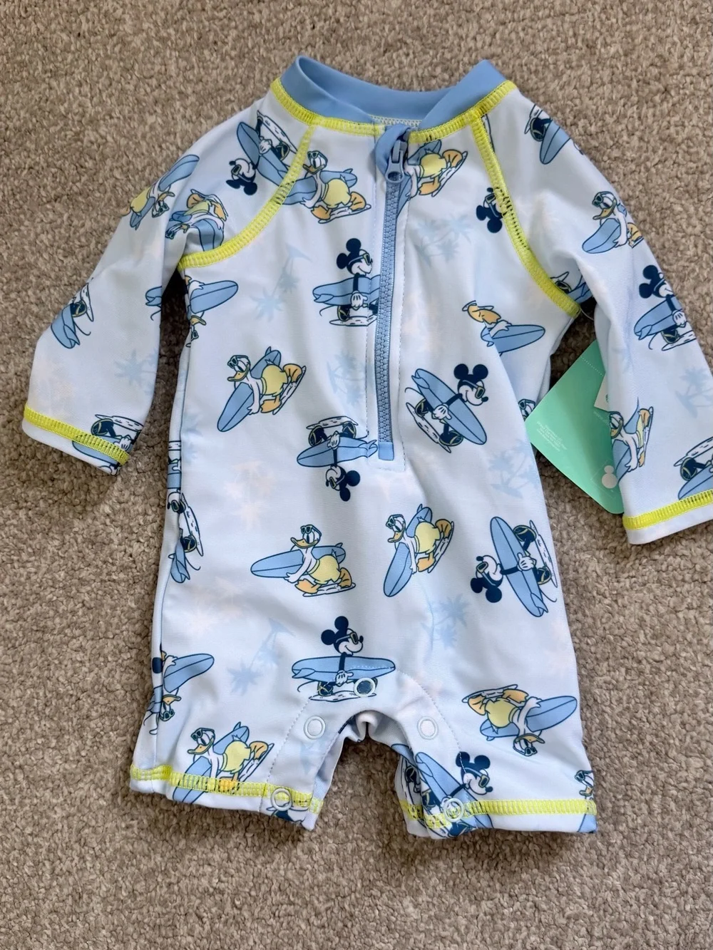 NWT Disney Baby Light Blue Mickey Print swimsuit one piece 3 month