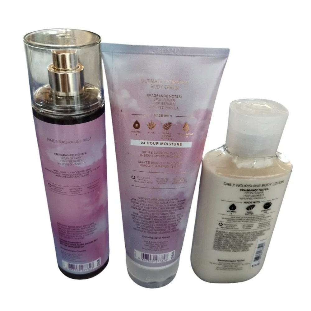 Bath and Body Works Seasonal/Discontinued COTTON CANDY CLOUDS 3PCS‎ Bundle