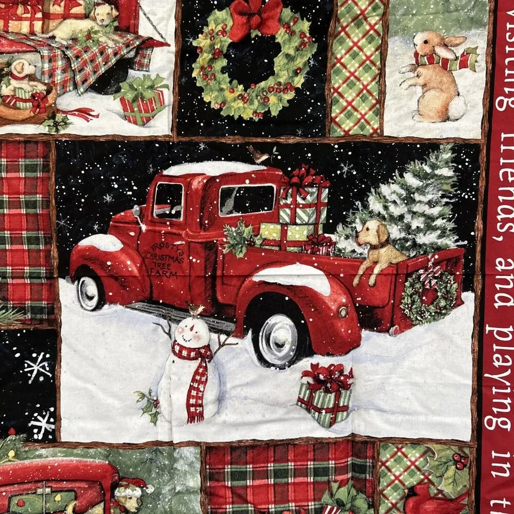 Susan Winget Cotton Quilting Fabric Panel Red Truck Holiday Christmas 35
